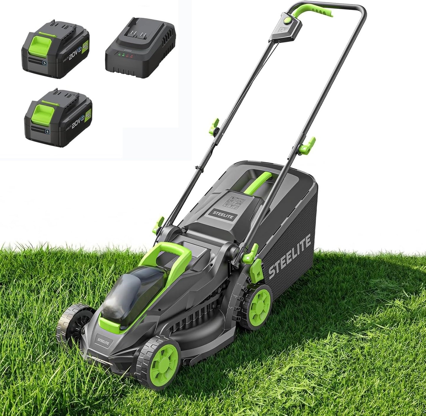 Steelite 13" Brushless Electric Lawn Mower – 20V Cordless/AC, 5 Heights, 3-in-1 Mulch & Bag