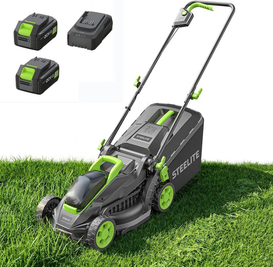 Steelite 13" Brushless Electric Lawn Mower – 20V Cordless/AC, 5 Heights, 3-in-1 Mulch & Bag