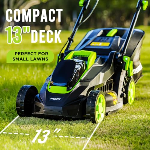Steelite 13" Brushless Electric Lawn Mower – 20V Cordless/AC, 5 Heights, 3-in-1 Mulch & Bag