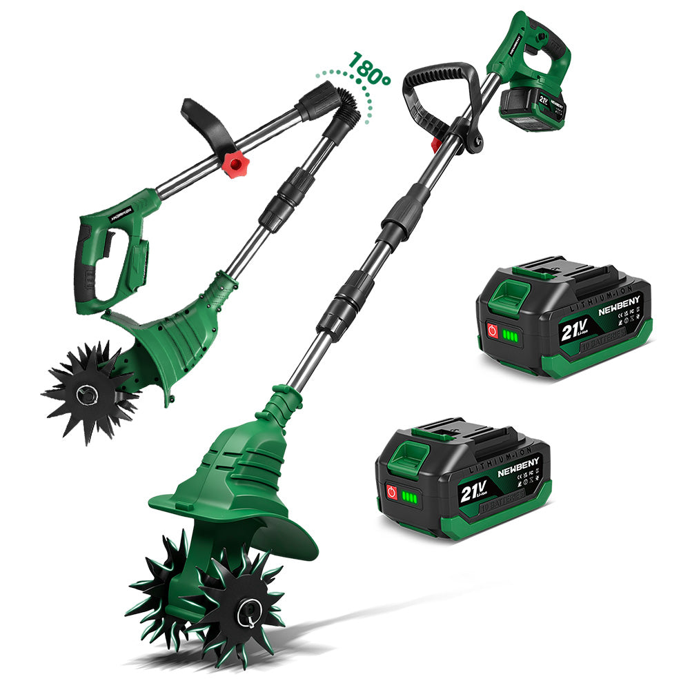 6.7 Inch Cordless Garden Tiller Cultivator Dual-Blade Design with Foldable Handle