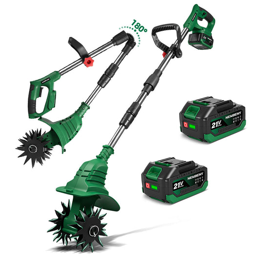 6.7 Inch Cordless Garden Tiller Cultivator Dual-Blade Design with Foldable Handle