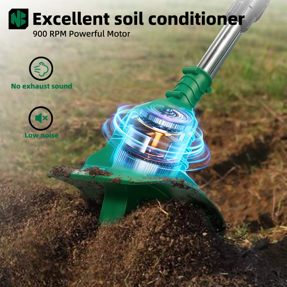 6.7 Inch Cordless Garden Tiller Cultivator Dual-Blade Design with Foldable Handle